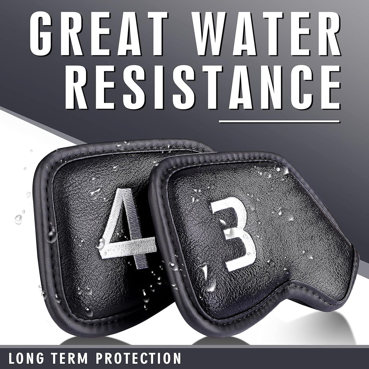 CHAMPKEY Premium Golf Club Covers for Men 12 Pack - Comfortable Polyurethane Golf Iron Covers - Ideal Golf Head Covers for Clubs