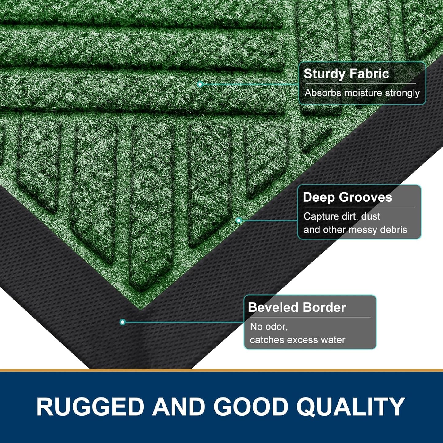 Smiry Front Door Mat Outside Entrance, Heavy Duty Outdoor Indoor Natural Rubber Doormat, Non Slip, Trap Dirt and Moisture, Easy Clean, Low Profile Patio Porch Entryway Mat, 59x35, Green