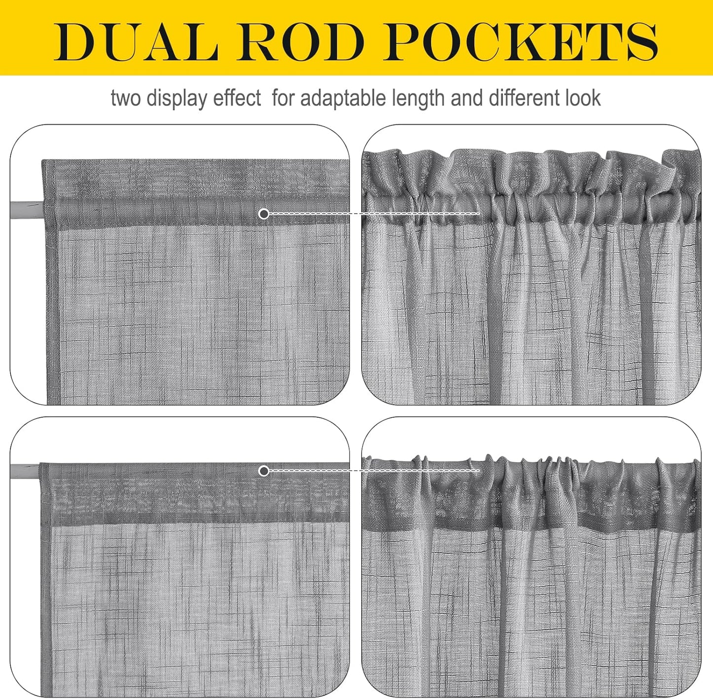 NICETOWN Semi Sheer Curtains 64 inches Long for Front French Door, Farmhouse Light Filtering Window Panels for Glass Office, Door Window Covering with Tieback, 26 Inches Wide, 1 Panel, Dark Grey