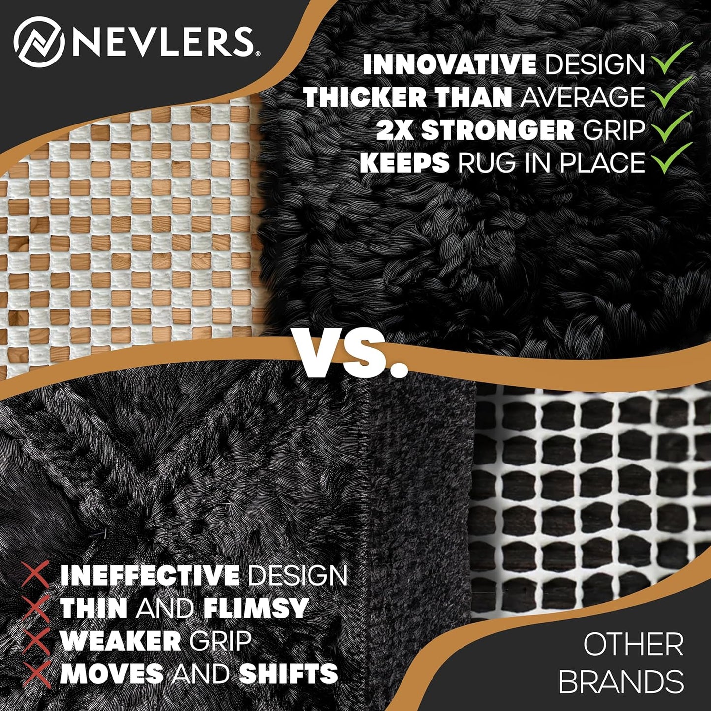 Nevlers 6'x9' White Under Rug Non Slip Pad | PVC Foam Non Slip Rug Pad & Carpet Pad | Customizable Open Weave Anti Slip Rug Grips Design| Anti Skid Rug Gripper for Hardwood Floors & Other Surfaces