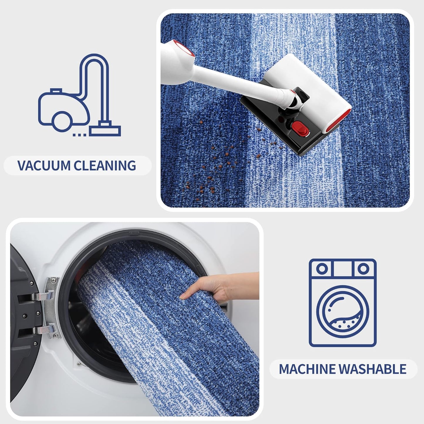 Kitinjoy Indoor Outdoor Door Mat, 59x36 Non-Slip Absorbent Dirt Trapper, Low-Profile Washable Inside Entrance Front Floor Mat, Sturdy Soft Entry Doormats for Entryway, Navy Blue