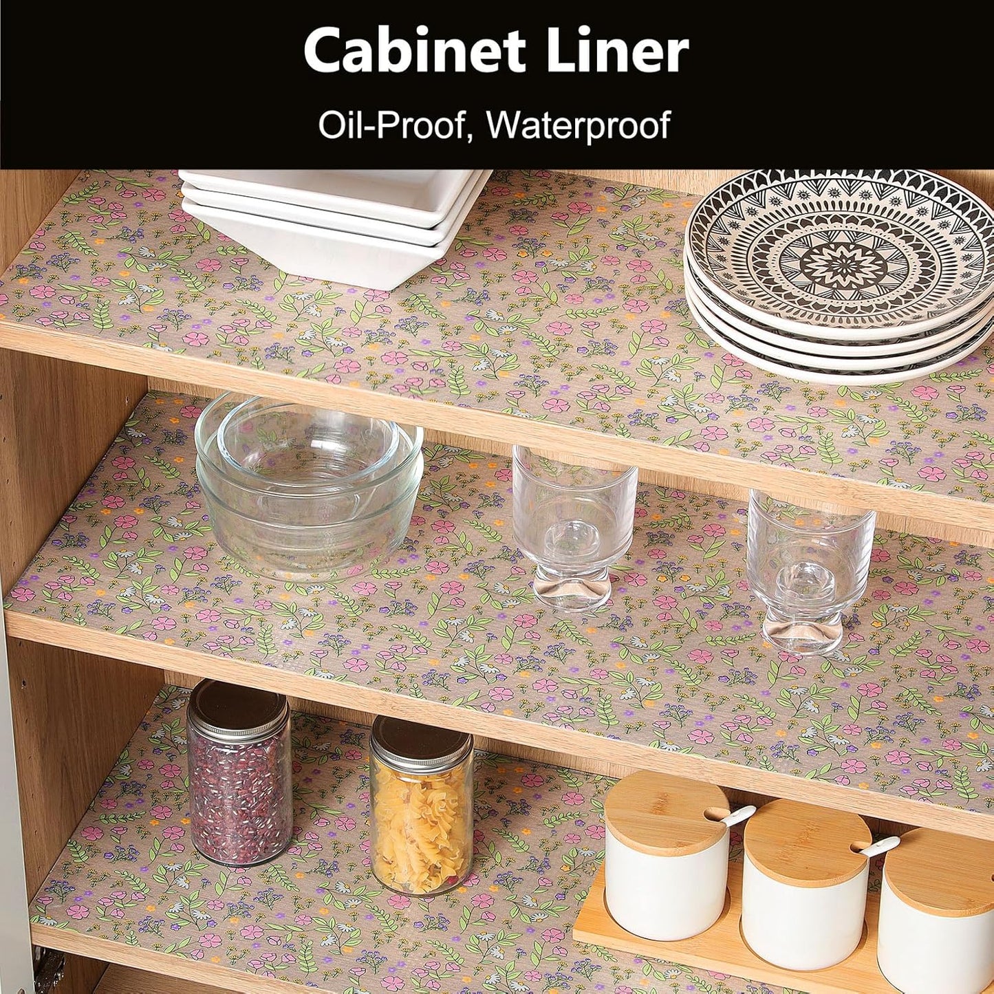 INNOLITES Non-Slip Shelf Liner – Cabinet & Drawer Liner Non-Adhesive – Waterproof Oil-Proof – Durable EVA with Floral for Kitchen Cabinets Refrigerator – BPA-Free, Easy to Cut 17.7" x 197"
