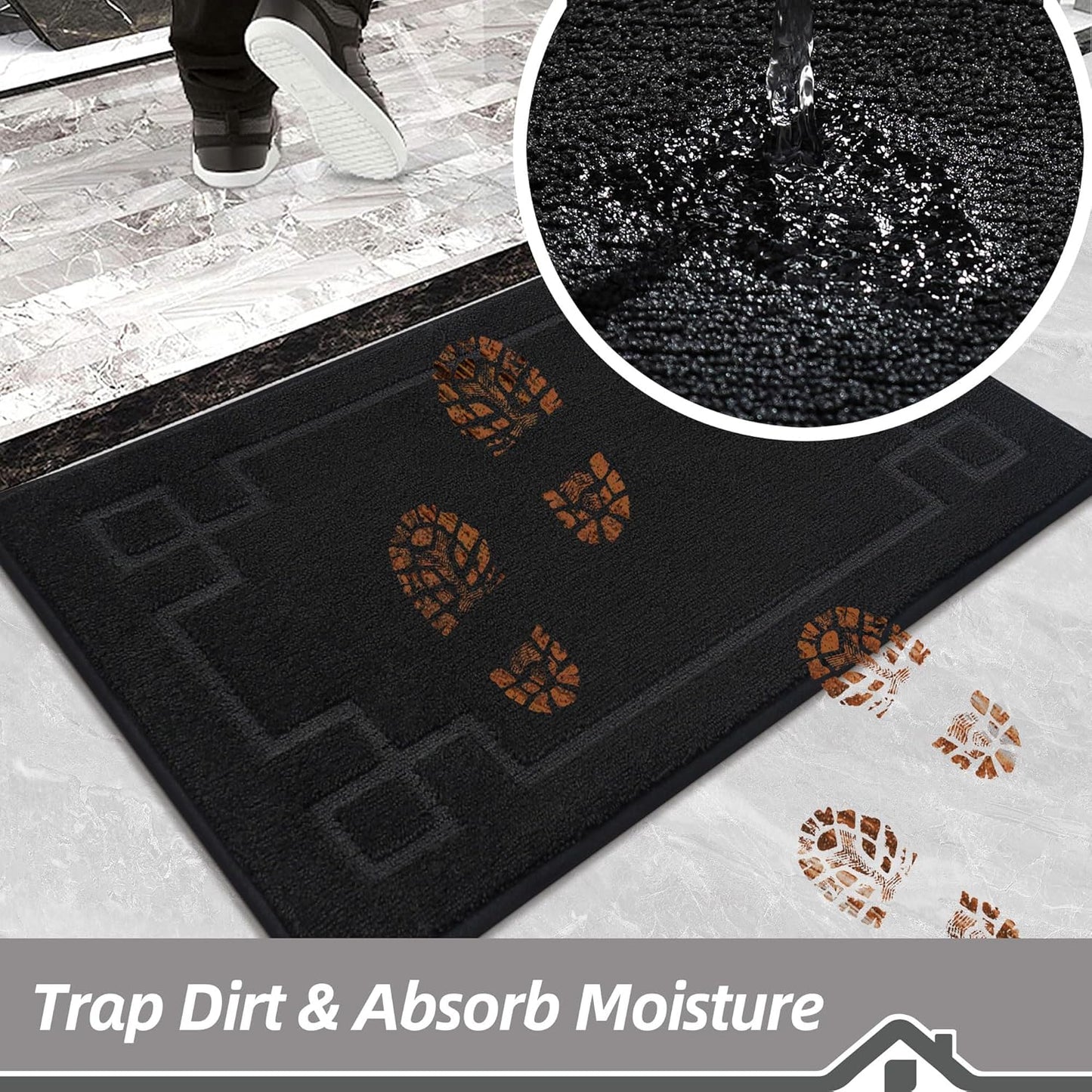 BEQHAUSE Door Mat 20" x 32", Non-Slip Door Mats Indoor Entryway Rugs Washable Low-Profile Absorbent and Stain Resist Floor Mats, Dog Door Mat for Front Back Door, Muddy Wet Shoes & Paws, Black