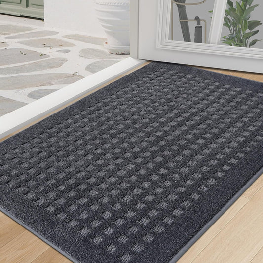 BEQHAUSE Waffle Door Mats Indoor 32"x48", Dog Mat for Muddy Paws Absorbent and Dirt Resist Floor Mats Non-Slip Washable Rugs for Entryway, Welcome Mat for Front Back Door, Muddy Wet Shoes, Dark Grey