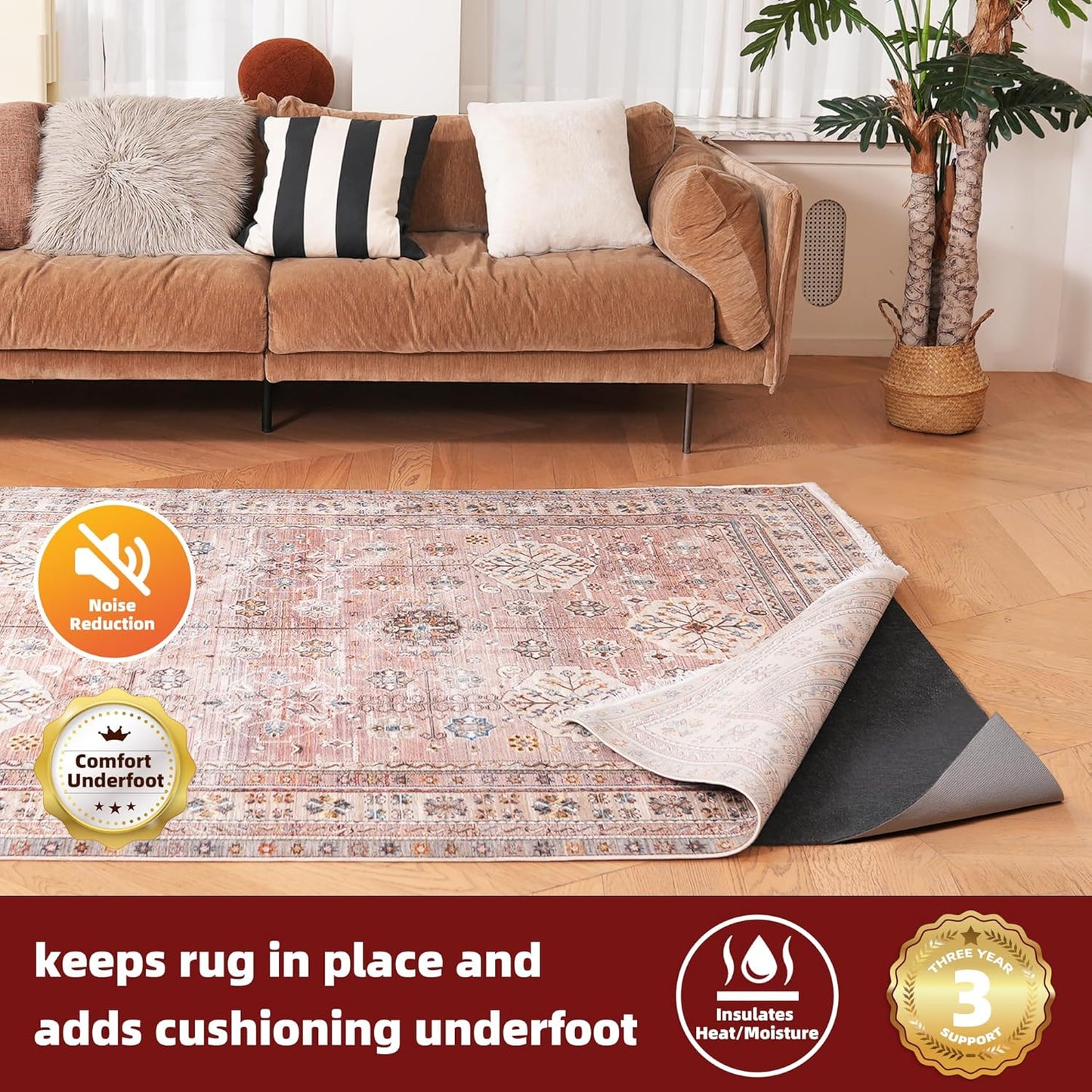 BAGAIL Felt and Natural Rubber Backing Rug Pads 1/4” Thick, 2.5 x 9.5 Ft Non Slip Rug Gripper Keep Rugs in Place, Under Area Rug Protective Cushioned Pads, Carpet Runners, Hardwood Floors Protection