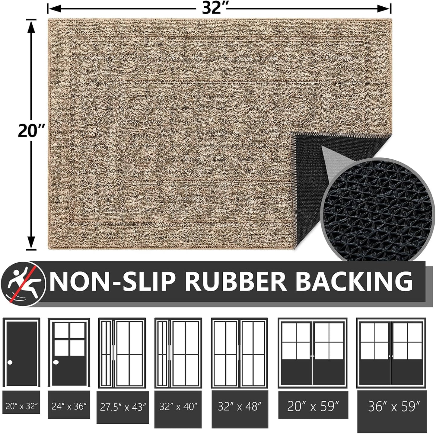 FONEYI Indoor Door Mat 20" x 32", Dirt Trapper Door Mats Non-Slip Entryway Rugs Washable, Absorbent Resist Dirt Welcome Mat, Low Profile Inside Floor Mats for Front Back Door and Entryway, Beige