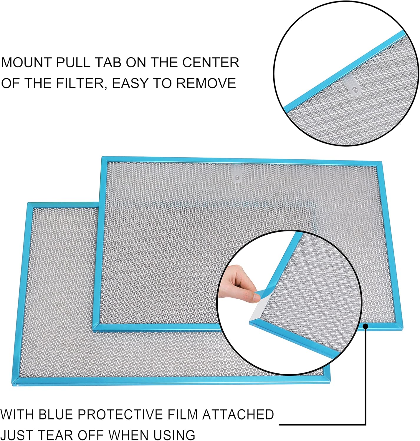 Wadoy BPS1FA36 Range Hood Filter 11-3/4" X 17-1/4" X 3/8", 2 Pack Aluminum Mesh Grease Range Hood Filter with Blue Protective Film (𝐂𝐚𝐧 𝐛𝐞 𝐭𝐨𝐫𝐧 𝐨𝐟𝐟) Compatible with Broan Nutone 99010300E