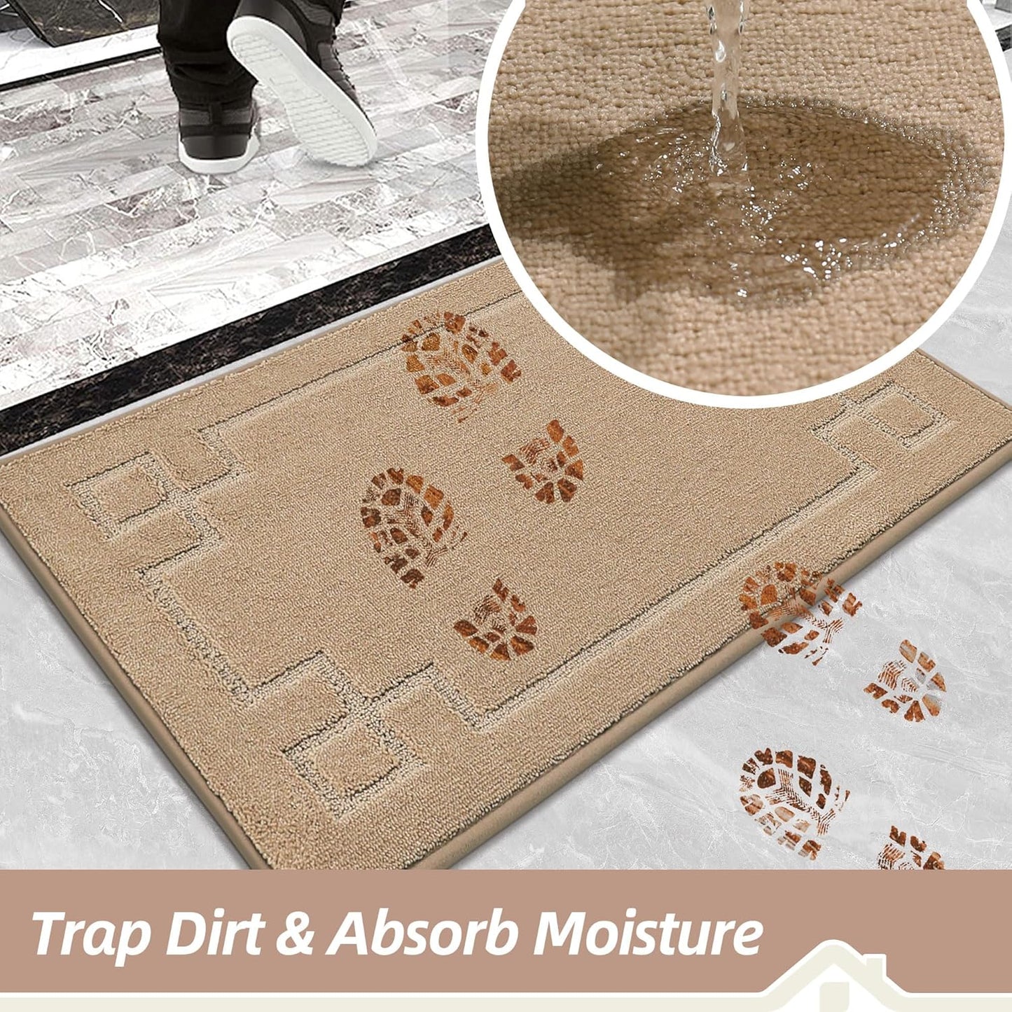 BEQHAUSE Door Mat 24" x 60", Non-Slip Door Mats Indoor Entryway Rugs Washable Low-Profile Absorbent and Stain Resist Floor Mats, Dog Door Mat for Front Back Door, Muddy Wet Shoes & Paws, Beige