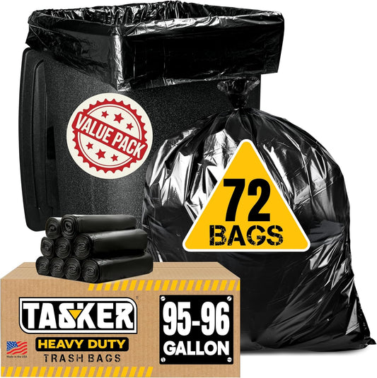 95 Gallon Trash Bags Heavy Duty | Mega-Value Pack 72 Bags | Extra Large Black Can Liners | 90-100 Gallon Trash Bags | 96 Gallon Big Garbage Bags (Black)