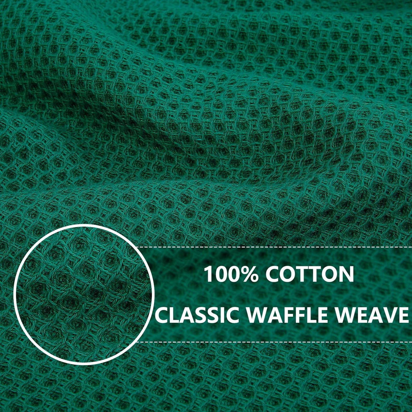 Homaxy 100% Cotton Waffle Weave Kitchen Dish Towels, Ultra Soft Absorbent Quick Drying Cleaning Towel, 13 x 28 Inches, 6-Pack, Dark Green