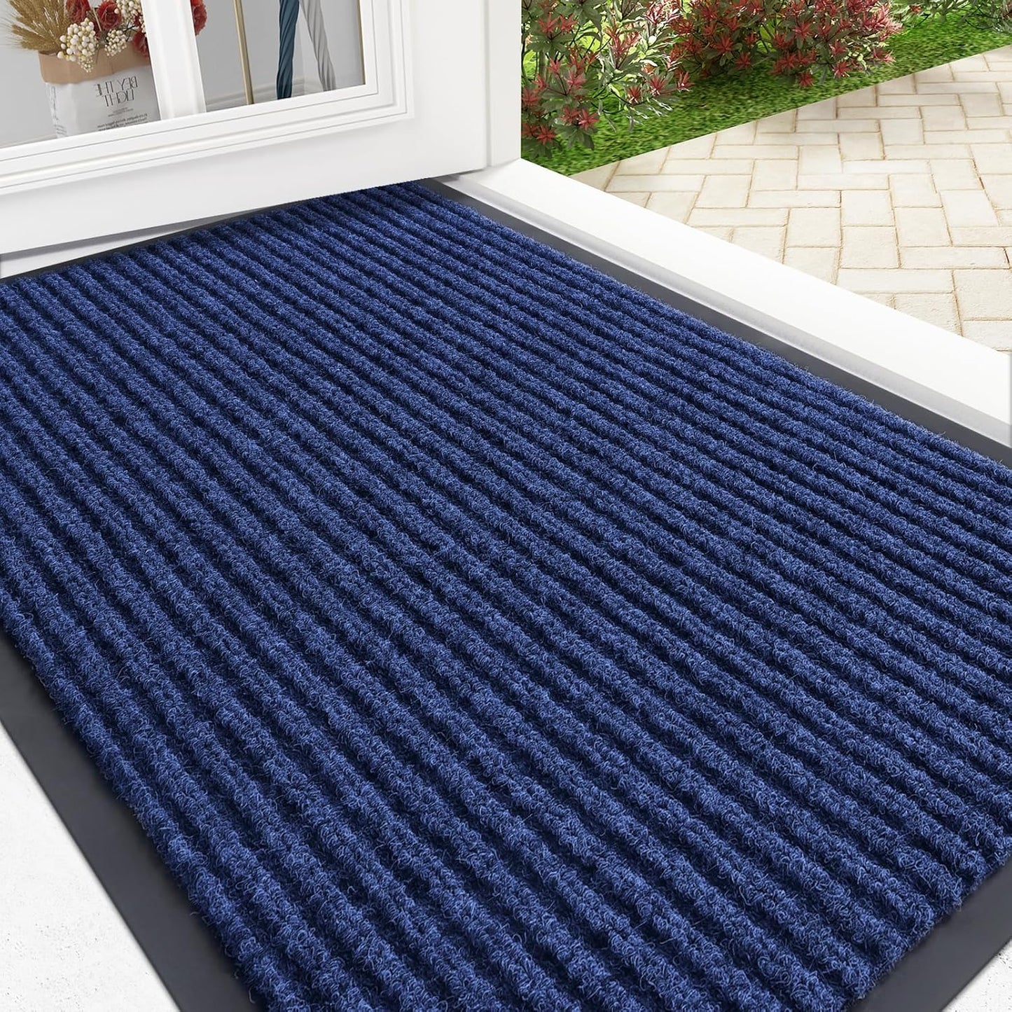 OLANLY Front Door Mat Indoor Outdoor Entrance, Waterproof Heavy Duty Doormat, Fade Resistant, Low Profile, Easy Clean Patio Porch Welcome Floor Mats for Entry, 29.5x17, Blue