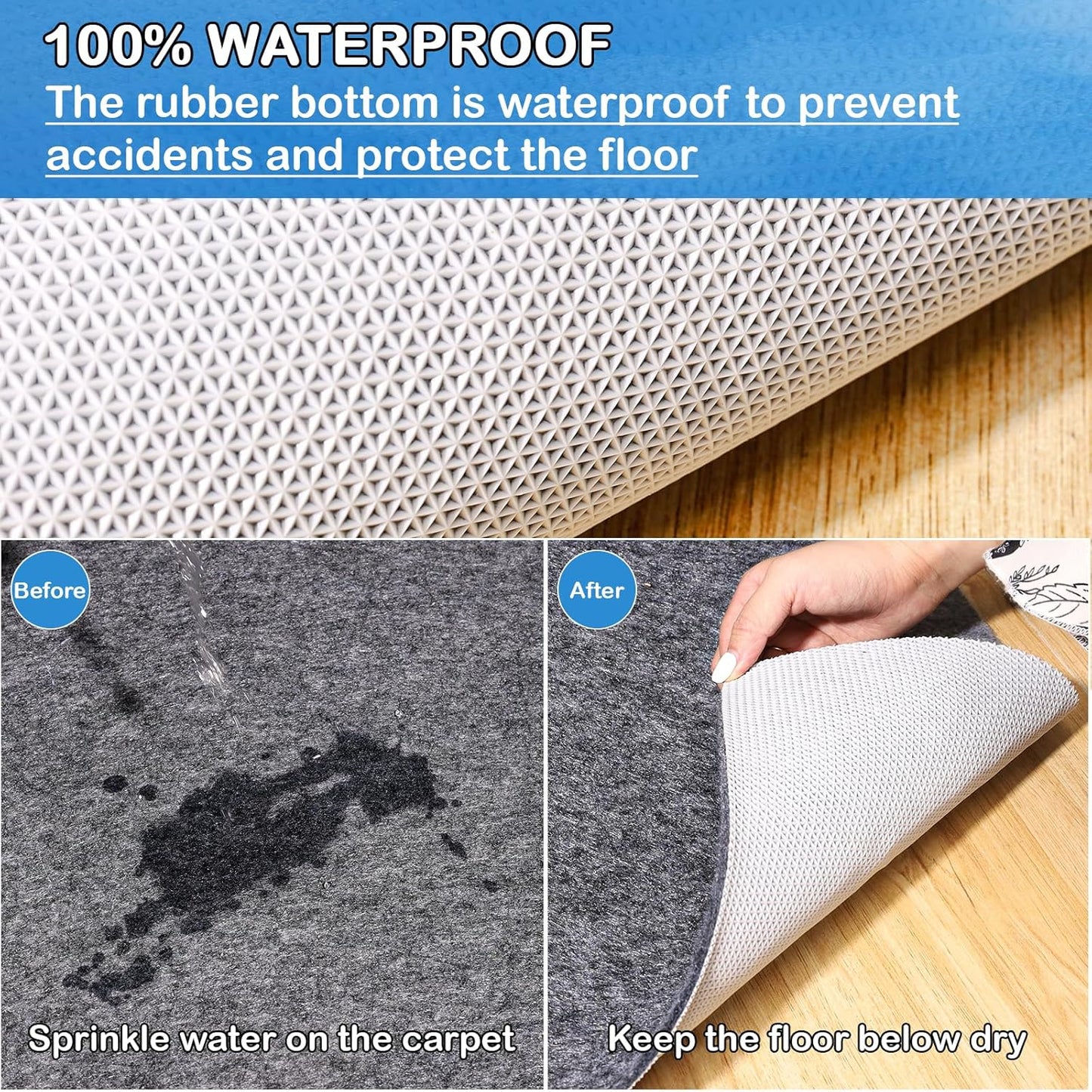Non-Slip Rug Pads 6 x 9 ft, 100% Waterproof Extra Large Area Rugs Non Skid Rug Pad for All Floors and Finishes Durable Hardwood Floor Protective Felt Keeps Rugs in Place, Safe and Secure