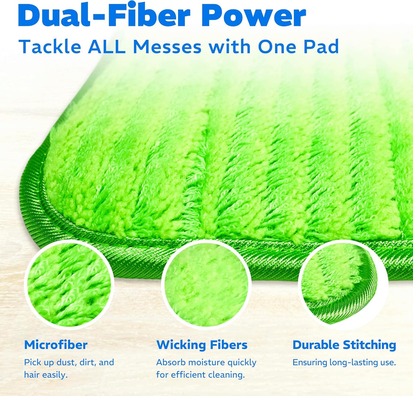 4 Pack Reusable Microfiber Mop Pads, Compatible with Swiffer Sweeper, Machine Washable Cloths, Scraper Included, Refills for All Floor Cleaning, Hook and Loop, Wet Dry - 10"- 12"