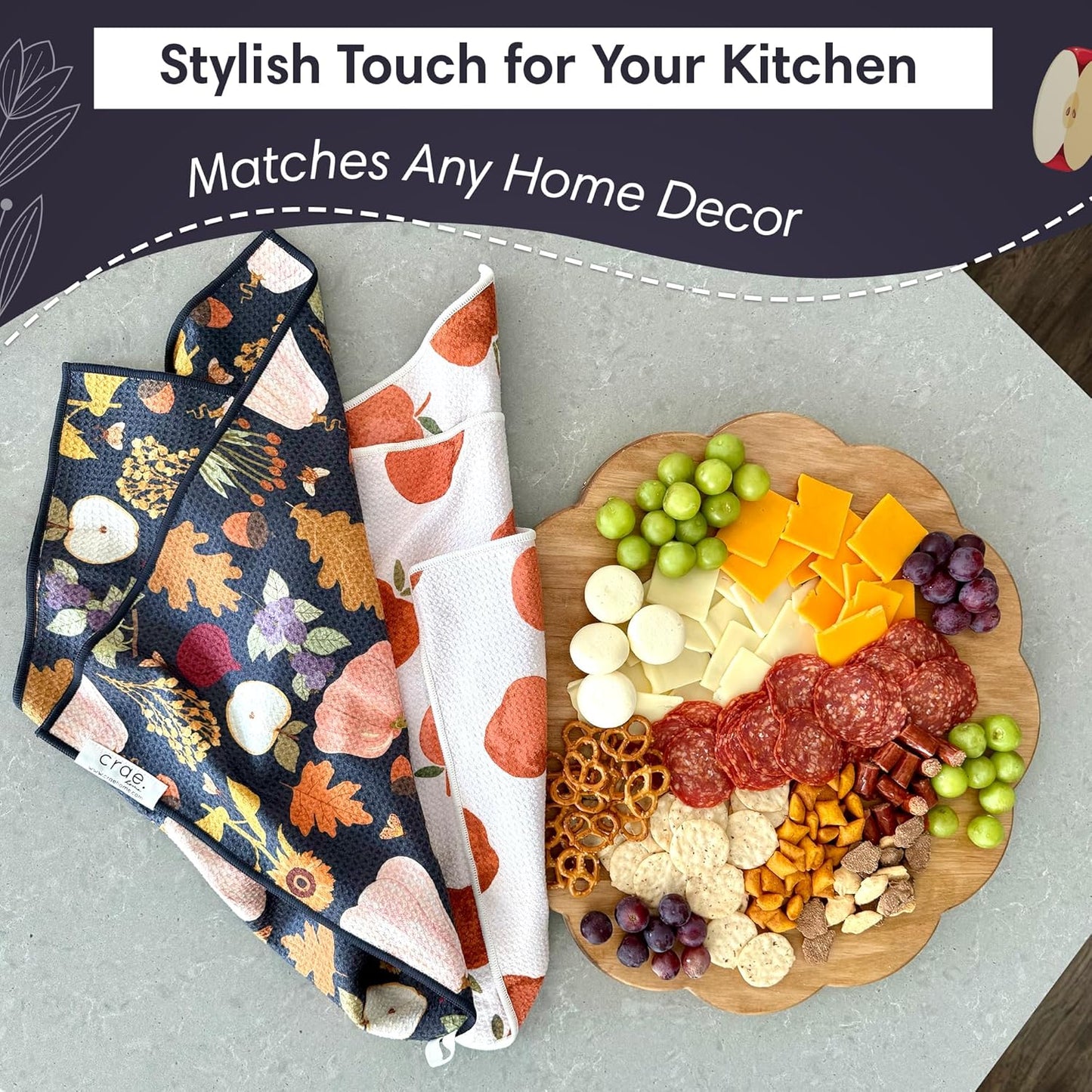 2 Double Sided Microfiber Hand Towels, 17x27 Inches Waffle Design Kitchen Towels Set, Durable & Soft Fast Drying Hand Wash Cloth and Dishcloth for Everyday Use at Home (Jonny & Gather- Blue/Multi)