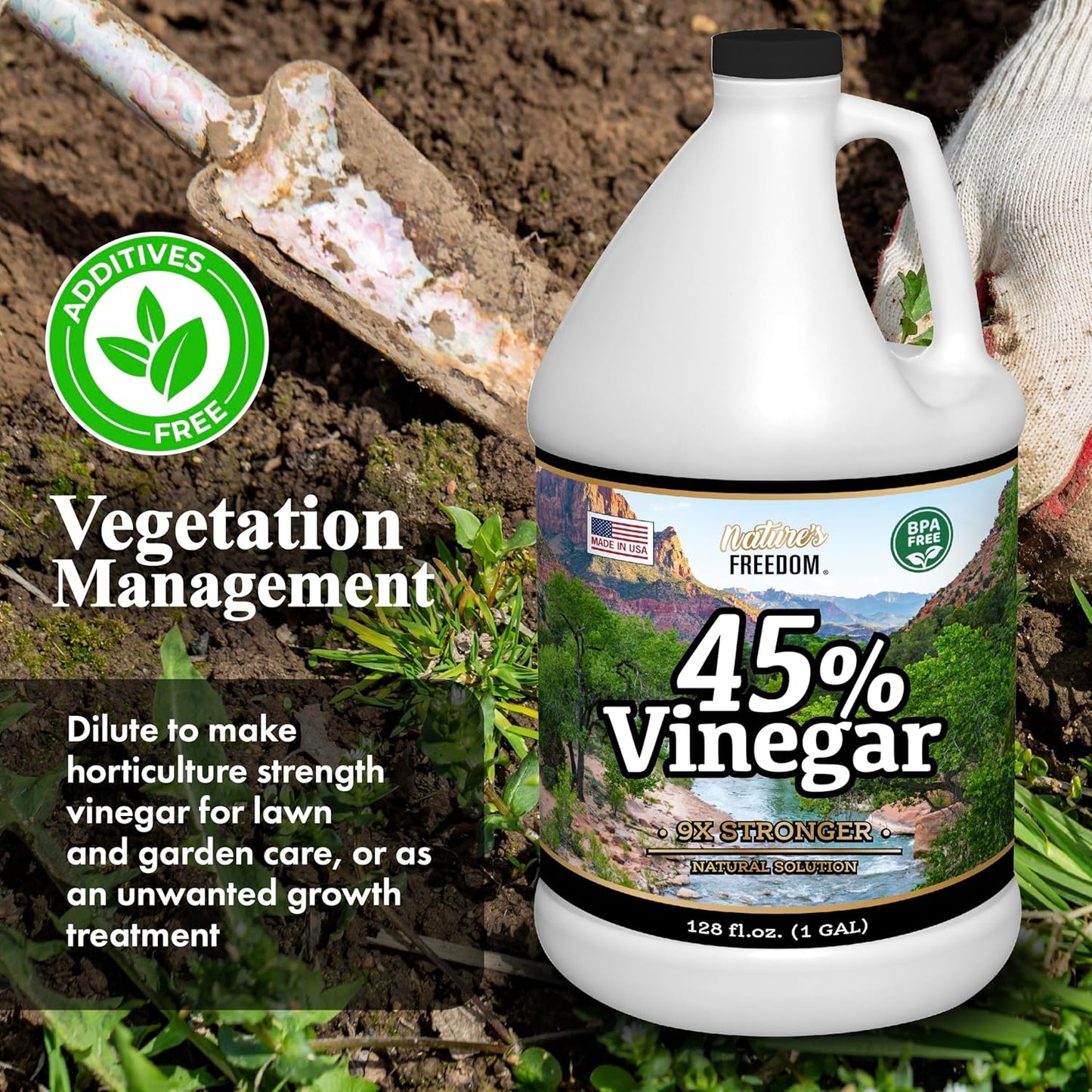 4 Gallons Extra Strength Vinegar 45% with Funnel – Industrial Strength Multi-Purpose Solution for Outdoor Use