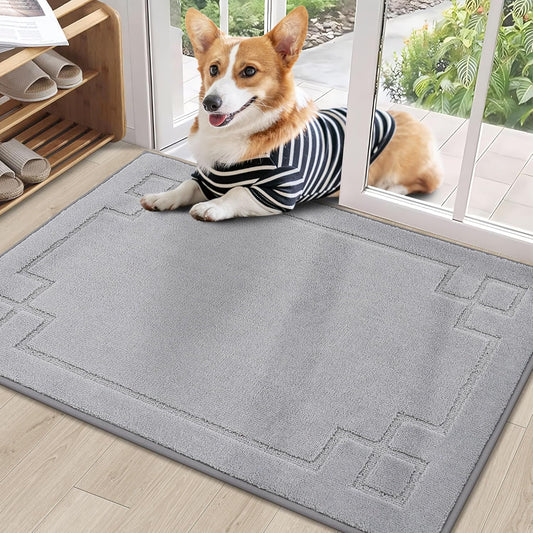 BEQHAUSE Door Mat 24" x 36", Non-Slip Door Mats Indoor Entryway Rugs Washable Low-Profile Absorbent and Stain Resist Floor Mats, Dog Door Mat for Front Back Door, Muddy Wet Shoes & Paws, Light Grey