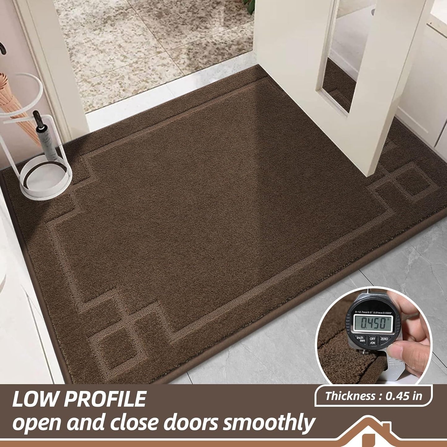 BEQHAUSE Door Mat 24" x 36", Non-Slip Door Mats Indoor Entryway Rugs Washable Low-Profile Absorbent and Stain Resist Floor Mats, Dog Door Mat for Front Back Door, Muddy Wet Shoes & Paws, Brown