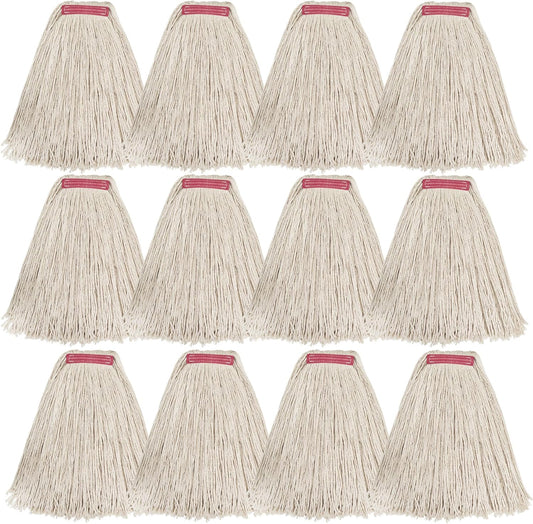 Matthew Cleaning 20oz 12Pack Cotton Mop Head Replacement,Looped-Open String Heavy Duty String Mop Refills,Universal Headband Blend,Floor Cleaning for Home, Industrial and Commercial Use(White)