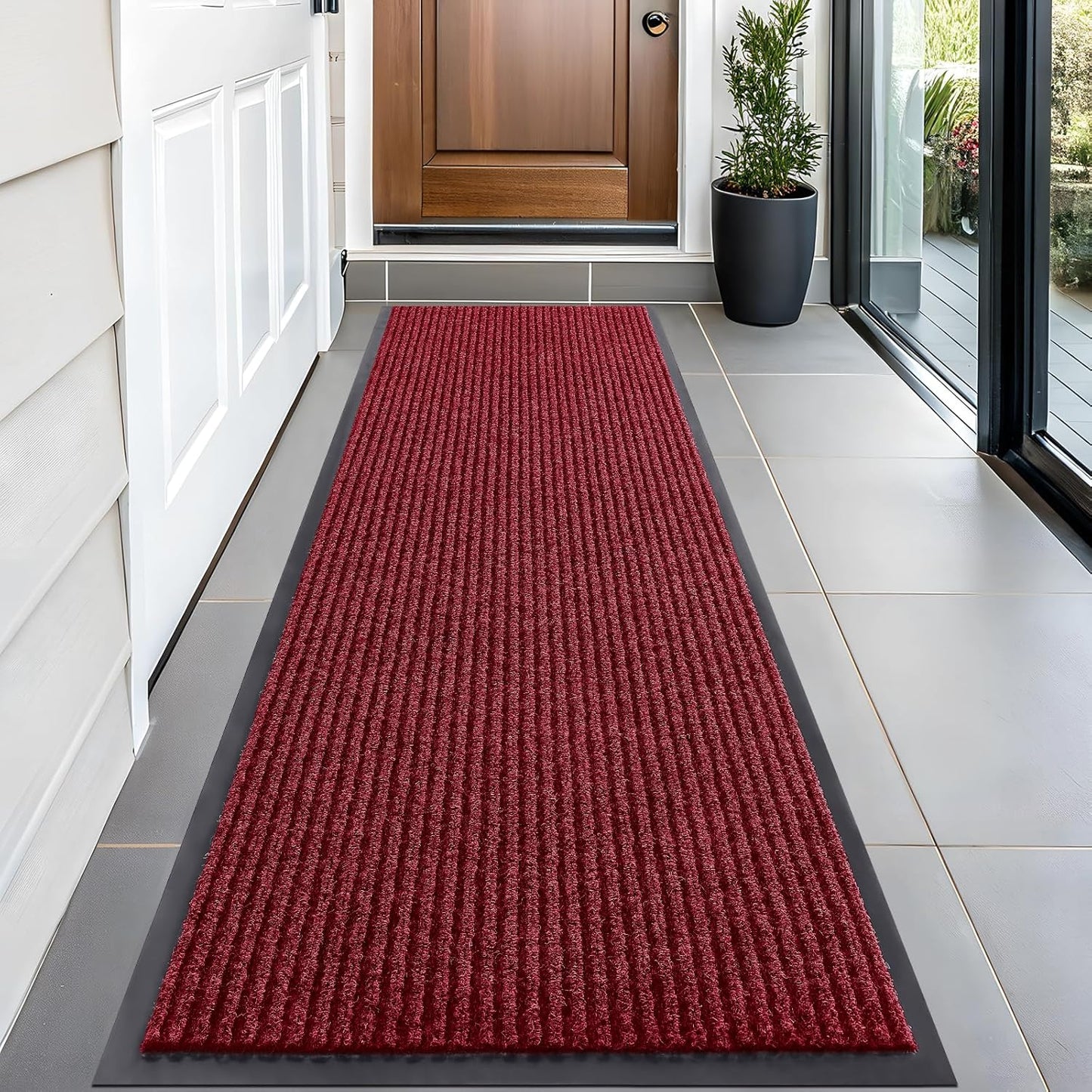 OLANLY Front Door Mat Indoor Outdoor Entrance, Waterproof Heavy Duty Doormat, Fade Resistant, Low Profile, Easy Clean Patio Porch Welcome Floor Mats for Entry, 59x20, Wine Red