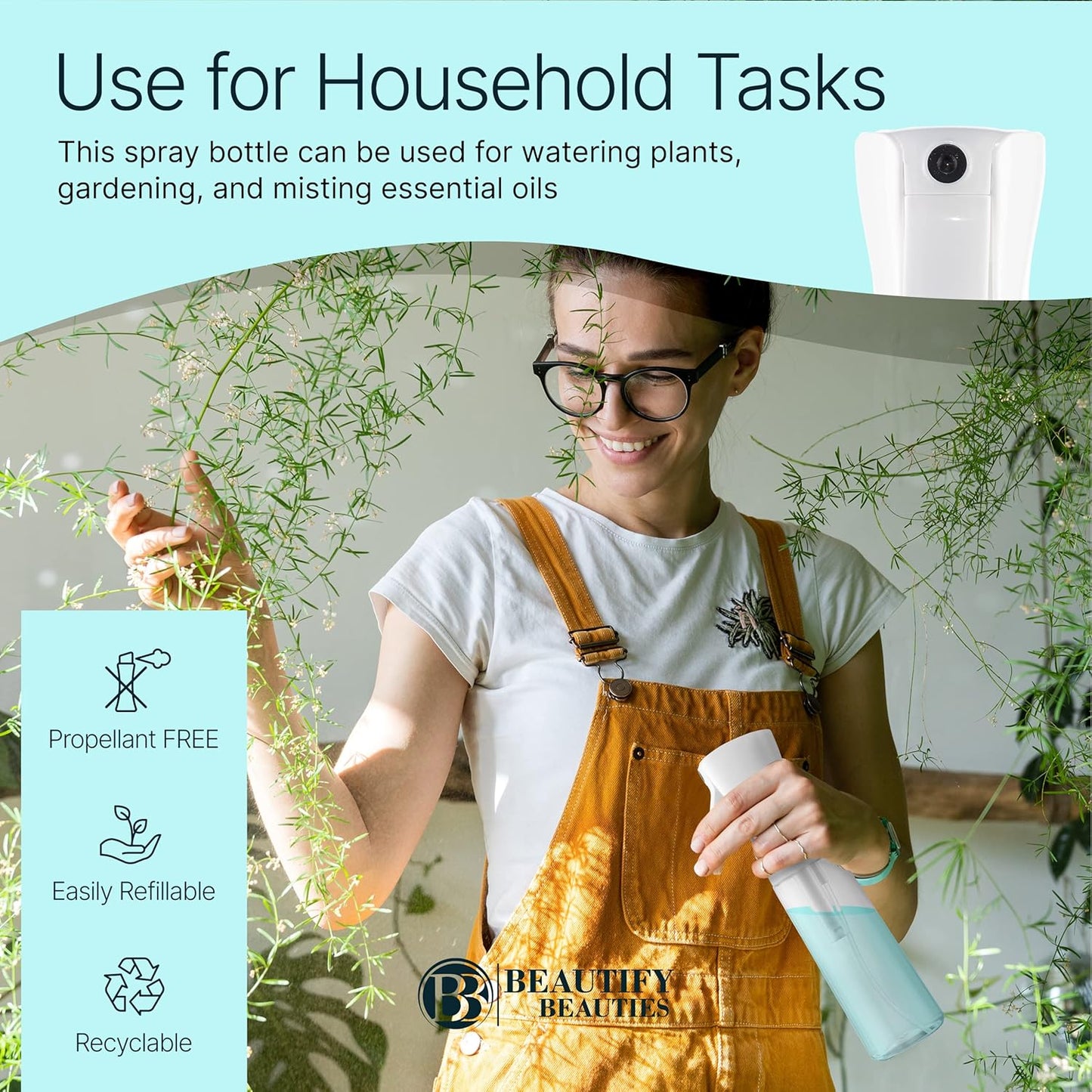 BeautifyBeauties Spray Bottle For Hair – Continuous Mister Spray Bottle for Hairstyling, Cleaning, Plants, Pets, Barbers, Salons, Essential Oil Scents (Clear, 18.6oz/500ml) "11" H x 2.6" L