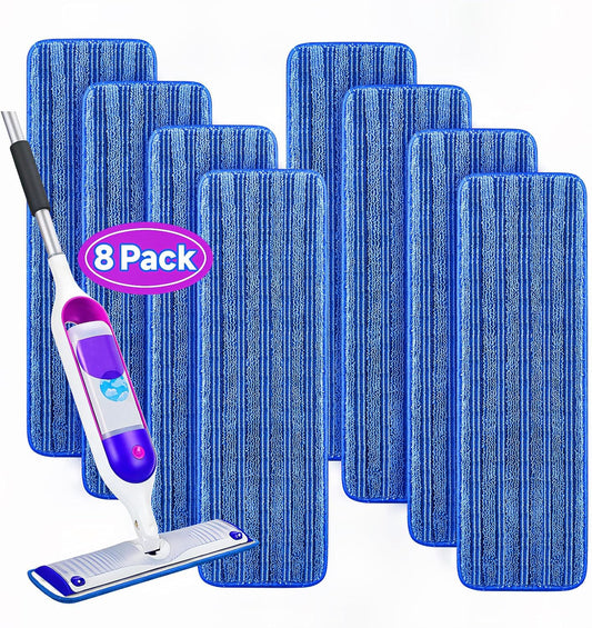 8 Pack Reusable Mop Pads Compatible for Swiffer PowerMop,Microfiber Mop Replacements Pads for 13''-15'' Spray Mop, Machine Washable Power Mop Pads for Swiffer,Dry Wet Spray Floor Pads, Blue