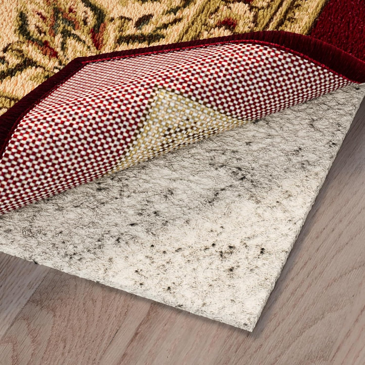 Ottomanson 7'8" x 9' Non-Slip Rug Pad Gripper 1/12 Inch Ultra Thin Dual Surface Felt + Rubber Gripper - Safe for All Floors, Cream