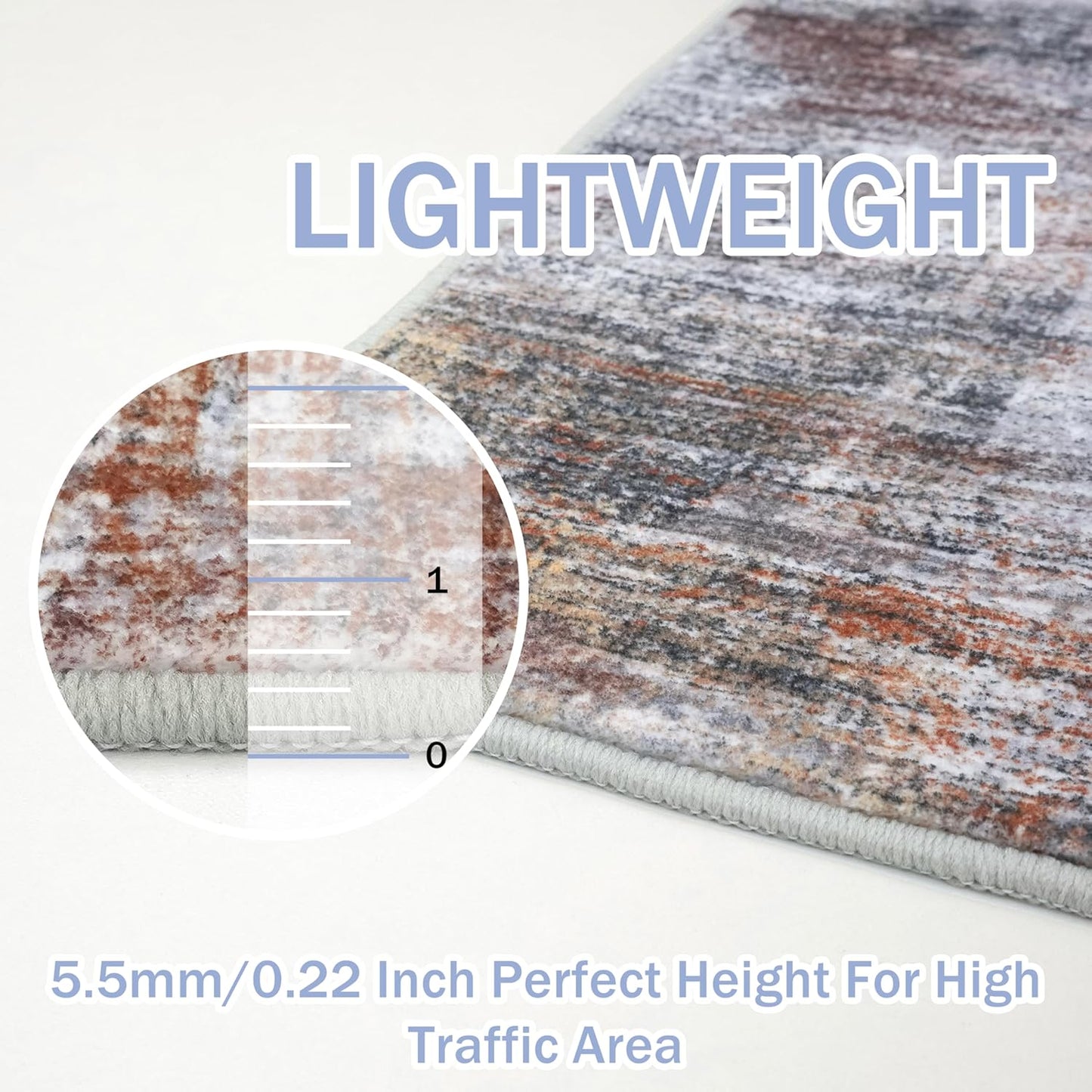 IOHOUZE Abstract Area Rugs 8x10 Ft Washable Large Rugs for Living Room, Non Slip Dining Room Rug, Printed Faux Wool Rugs for Bedroom, Floor Carpet for Office Nursery Playroom, Orange Grey