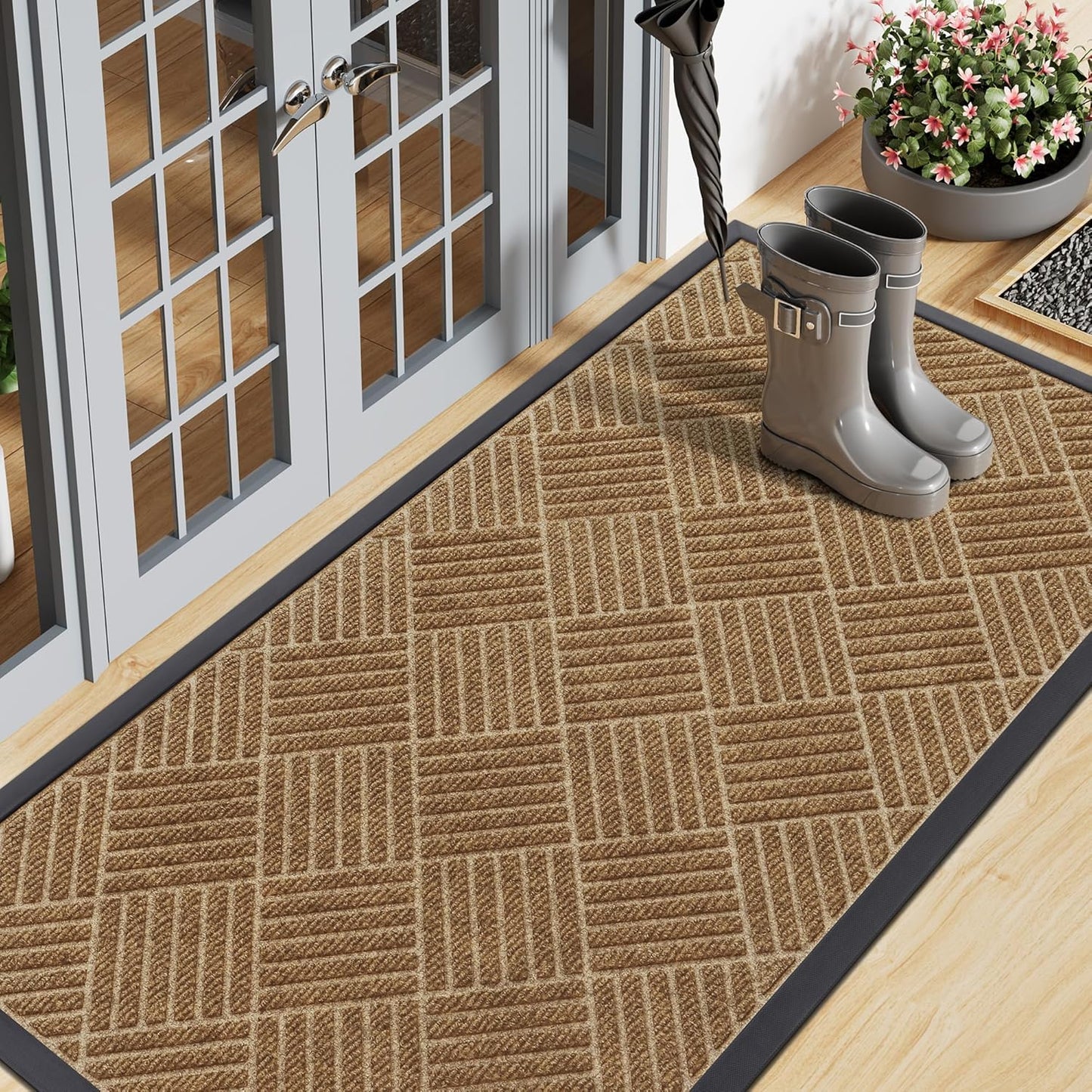 Smiry Front Door Mat Outside Entrance, Heavy Duty Outdoor Indoor Mat, Natural Rubber Doormat, Non Slip, Trap Dirt and Moisture, Easy Clean, Low Profile Patio Porch Entryway Mat, 71x23, Coffee