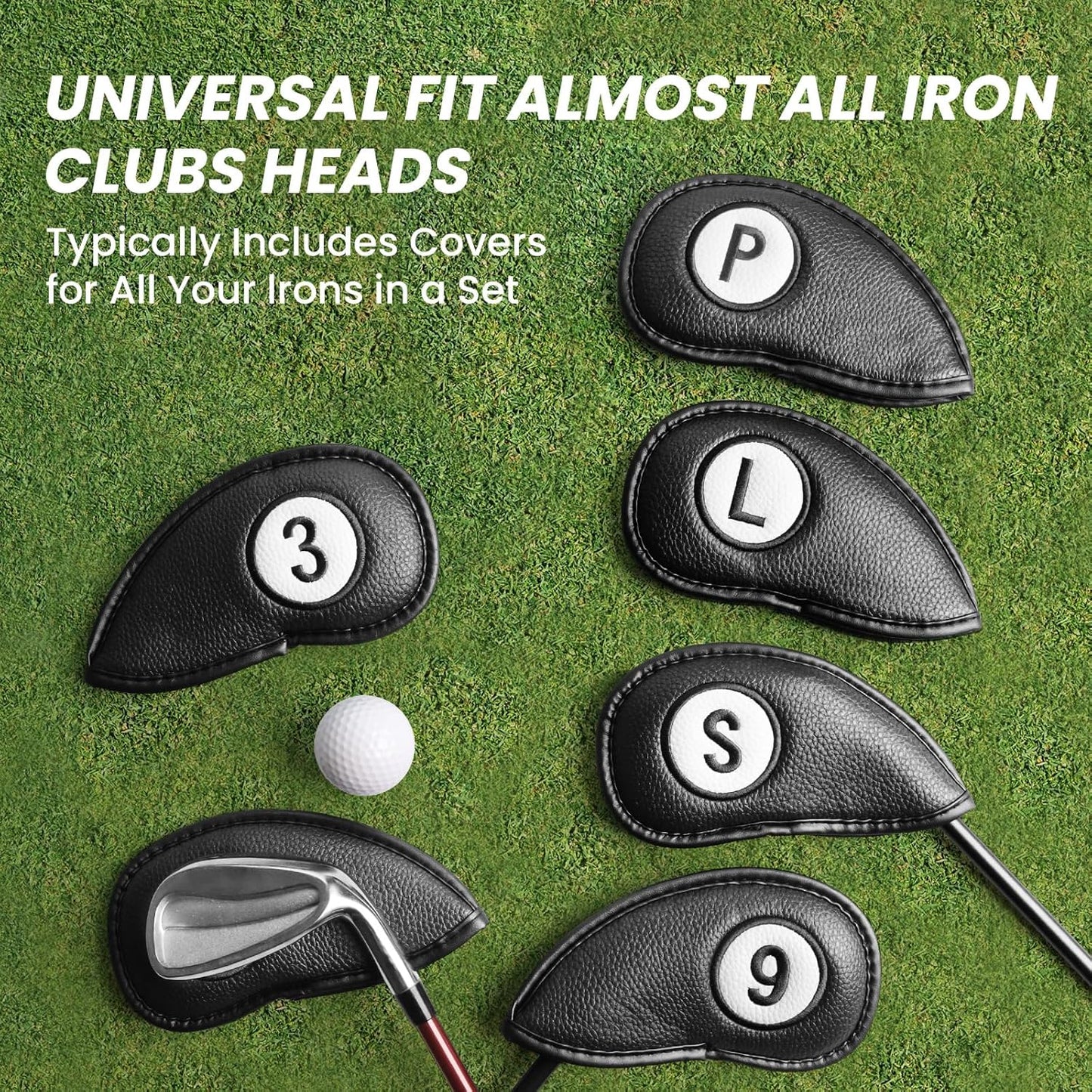 FINGER TEN Golf Club Covers for Irons Magnetic Value 11 Pack, Synthetic Leather Deluxe Head Cover Set Headcovers for Irons Fit Main Iron Clubs