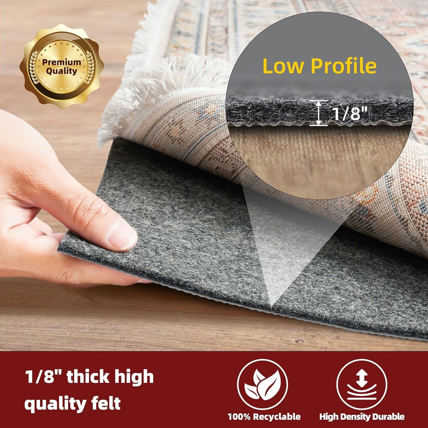 BAGAIL Felt and Natural Rubber Backing Rug Pads 1/8” Thick, 5 x 8 Ft Non Slip Rug Gripper Keep Rugs in Place, Under Area Rug Protective Cushioned Pads, Carpet Runners, Hardwood Floors Protection