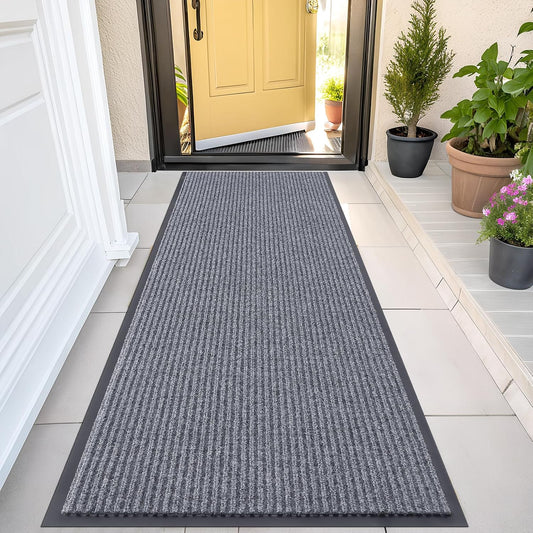 OLANLY Front Door Mat Indoor Outdoor Entrance, Waterproof Heavy Duty Doormat, Fade Resistant, Low Profile, Easy Clean Patio Porch Welcome Floor Mats for Entry, 47x23, Light Gray