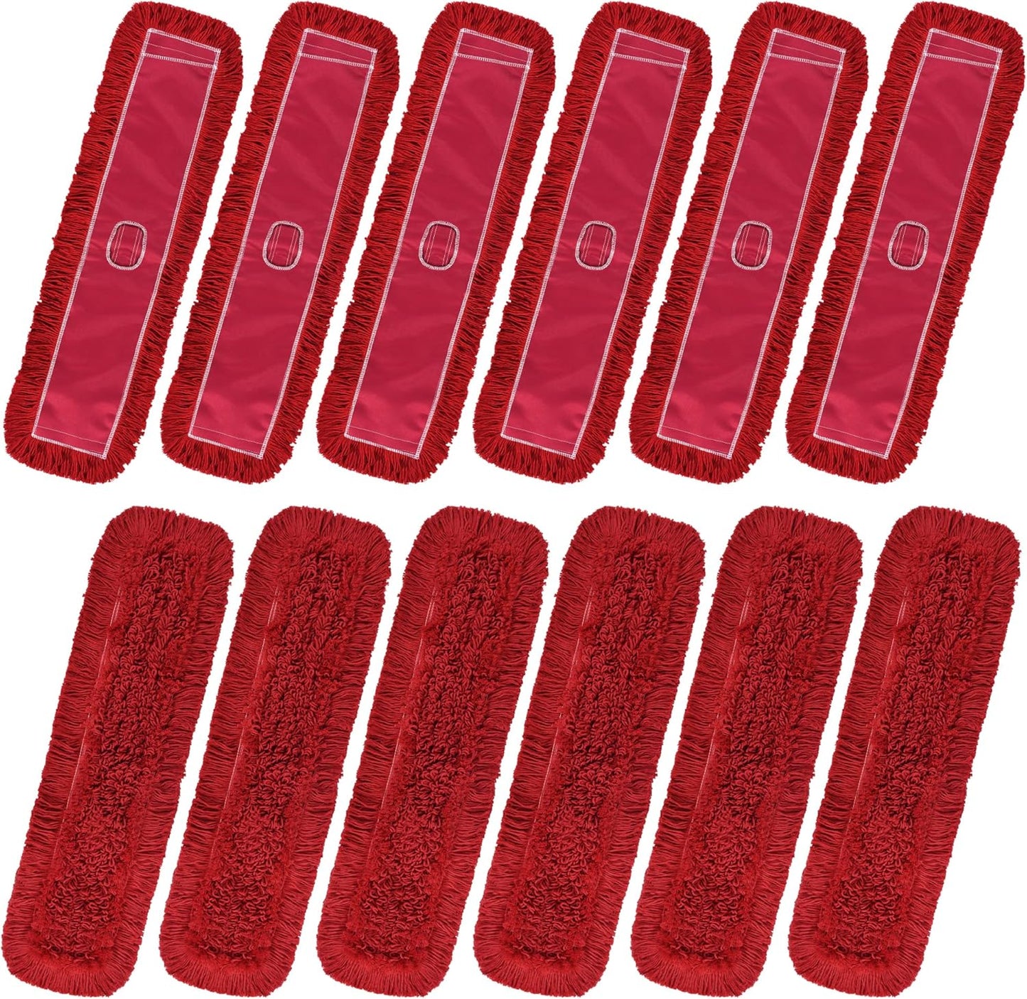 Matthew Cleaning 36'' Industrial Strength Cotton Dust Mop Refill Washable Replacement Heads for Residential & Commercial Use Fit Standard Dust Mop Frames, Hardwood, Concrete Floors Red 12 Pack