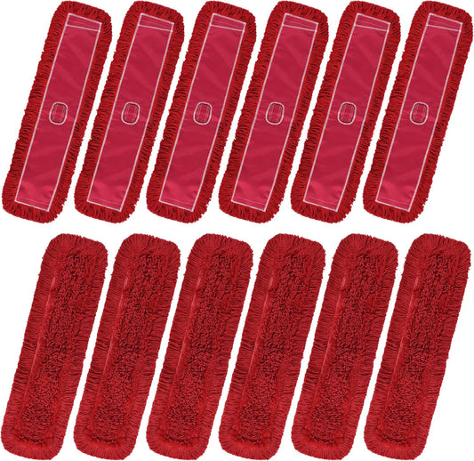Matthew Cleaning 36'' Industrial Strength Cotton Dust Mop Refill Washable Replacement Heads for Residential & Commercial Use Fit Standard Dust Mop Frames, Hardwood, Concrete Floors Red 12 Pack