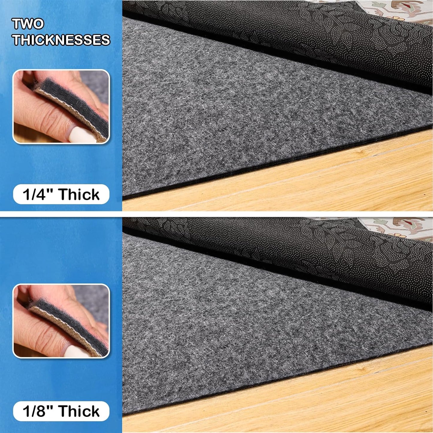 Non-Slip Rug Pads 4 x4 ft, 100% Waterproof Rugs Non Skid Rug Pad for All Floors and Finishes Durable Hardwood Floor Protective Felt Keeps Rugs in Place, Safe and Secure