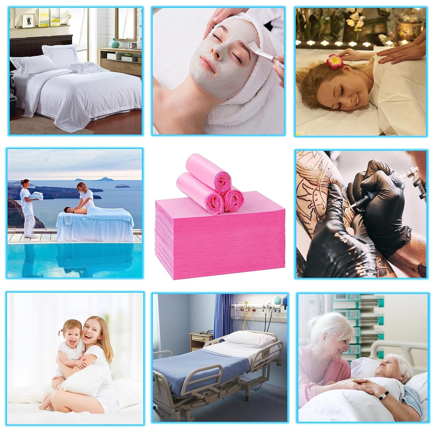 Disposable Bed Sheets for Massage Table 200 Pcs 31" x 71" Waterproof Massage Table Sheets Soft Non Woven Fabric SPA Massage Table Bed Cover Breathable for Beauty Tattoos Waxing Travel (Pink)
