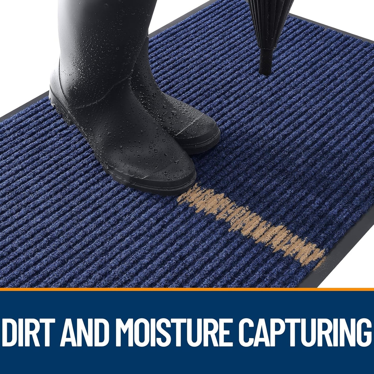 OLANLY Front Door Mat Indoor Outdoor Entrance, Waterproof Heavy Duty Doormat, Fade Resistant, Low Profile, Easy Clean Patio Porch Welcome Floor Mats for Entry, 29.5x17, Blue