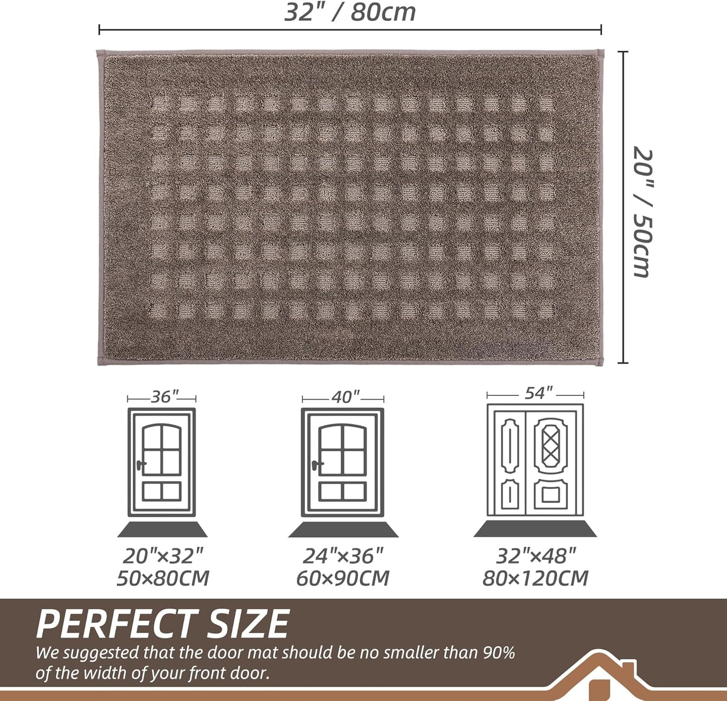 BEQHAUSE Waffle Door Mats Indoor 20"x32", Dog Mat for Muddy Paws Absorbent and Dirt Resist Floor Mats Non-Slip Washable Rugs for Entryway, Welcome Mat for Front Back Door, Muddy Wet Shoes, Brown