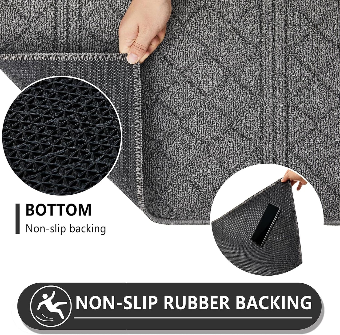 REFETONE Indoor Doormat, Front Back Door Mat 24"x36" Absorbent Rubber Backing Non Slip Door Mats, Low-Profile Resist Dirt Entrance Rugs, Machine Washable Door Rug Inside Floor Mat for Entryway, Grey