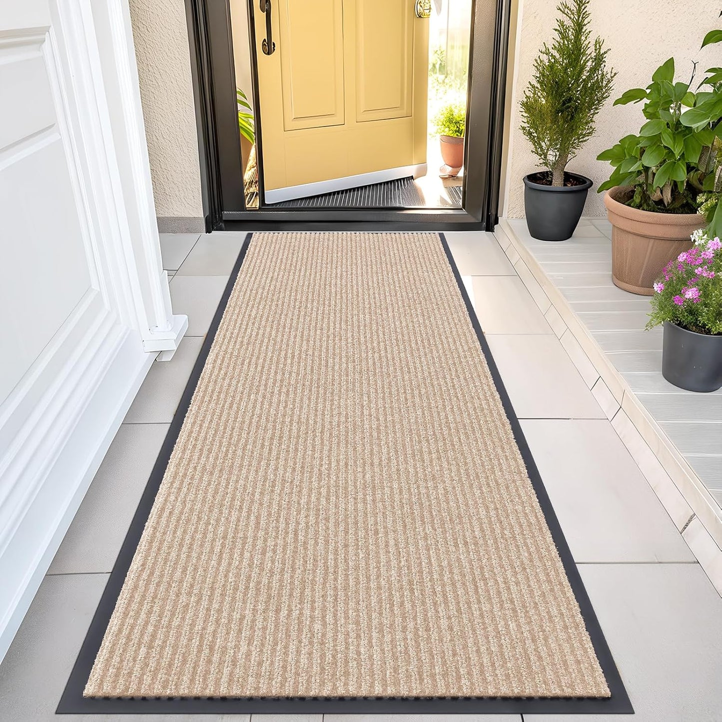 OLANLY Front Door Mat Indoor Outdoor Entrance, Waterproof Heavy Duty Doormat, Fade Resistant, Low Profile, Easy Clean Patio Porch Welcome Floor Mats for Entry, 47x23, Beige