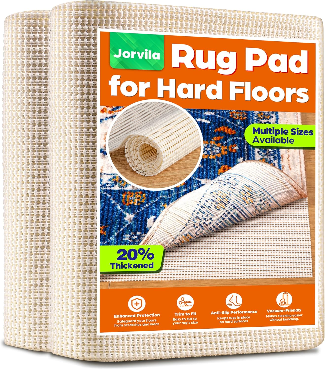 Non-Slip Rug Pad Gripper 2.5x12 Feet, Anti Skid Mat for Under Area Rugs, Keeps Rugs in Position and Safe, Thick Cushioned Carpet Pad for Hardwood Floors Protection