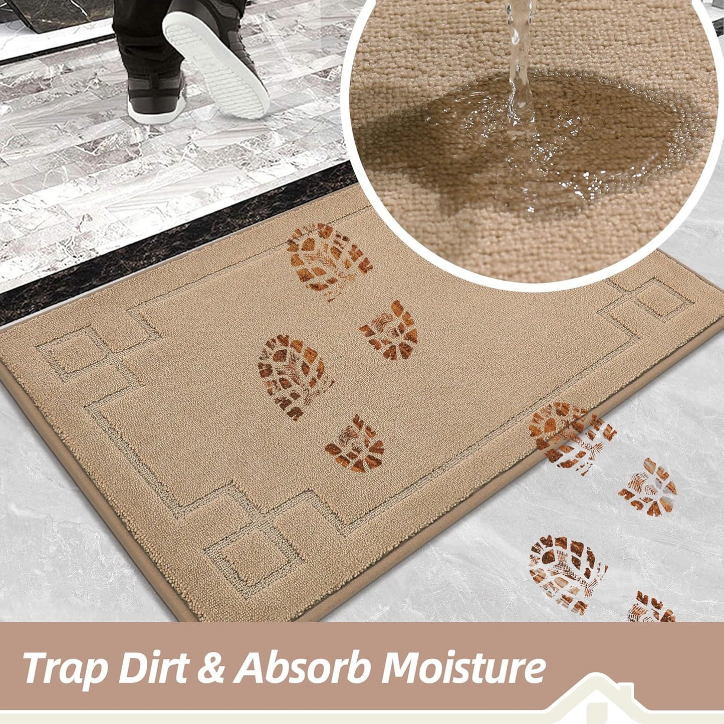 BEQHAUSE Door Mat 32" x 48", Non-Slip Door Mats Indoor Entryway Rugs Washable Low-Profile Absorbent and Stain Resist Floor Mats, Dog Door Mat for Front Back Door, Muddy Wet Shoes & Paws, Beige