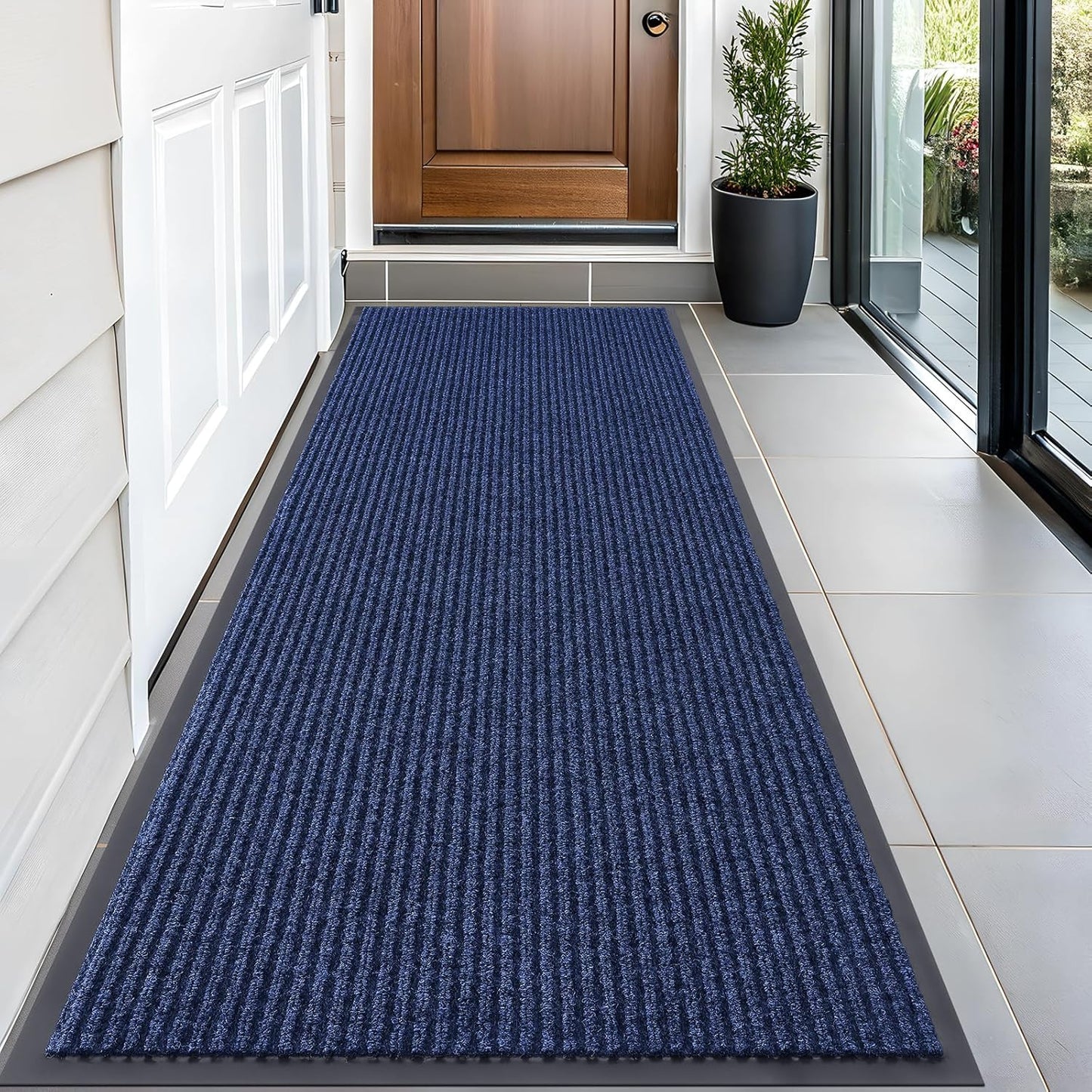 OLANLY Front Door Mat Indoor Outdoor Entrance, Waterproof Heavy Duty Doormat, Fade Resistant, Low Profile, Easy Clean Patio Porch Welcome Floor Mats for Entry, 59x23, Blue