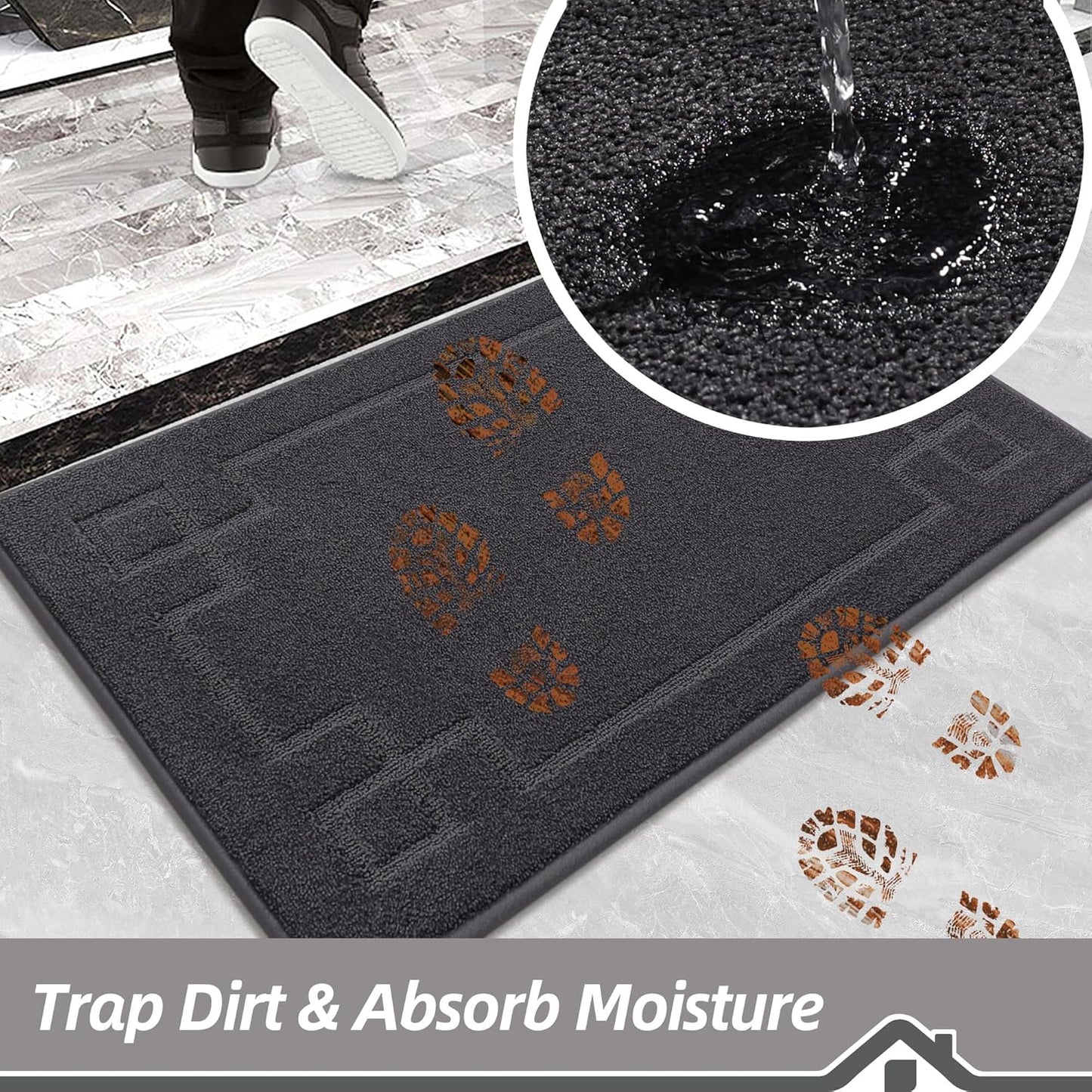 BEQHAUSE Door Mat 36" x 60", Non-Slip Door Mats Indoor Entryway Rugs Washable Low-Profile Absorbent and Stain Resist Floor Mats, Dog Door Mat for Front Back Door, Muddy Wet Shoes & Paws, Dark Grey