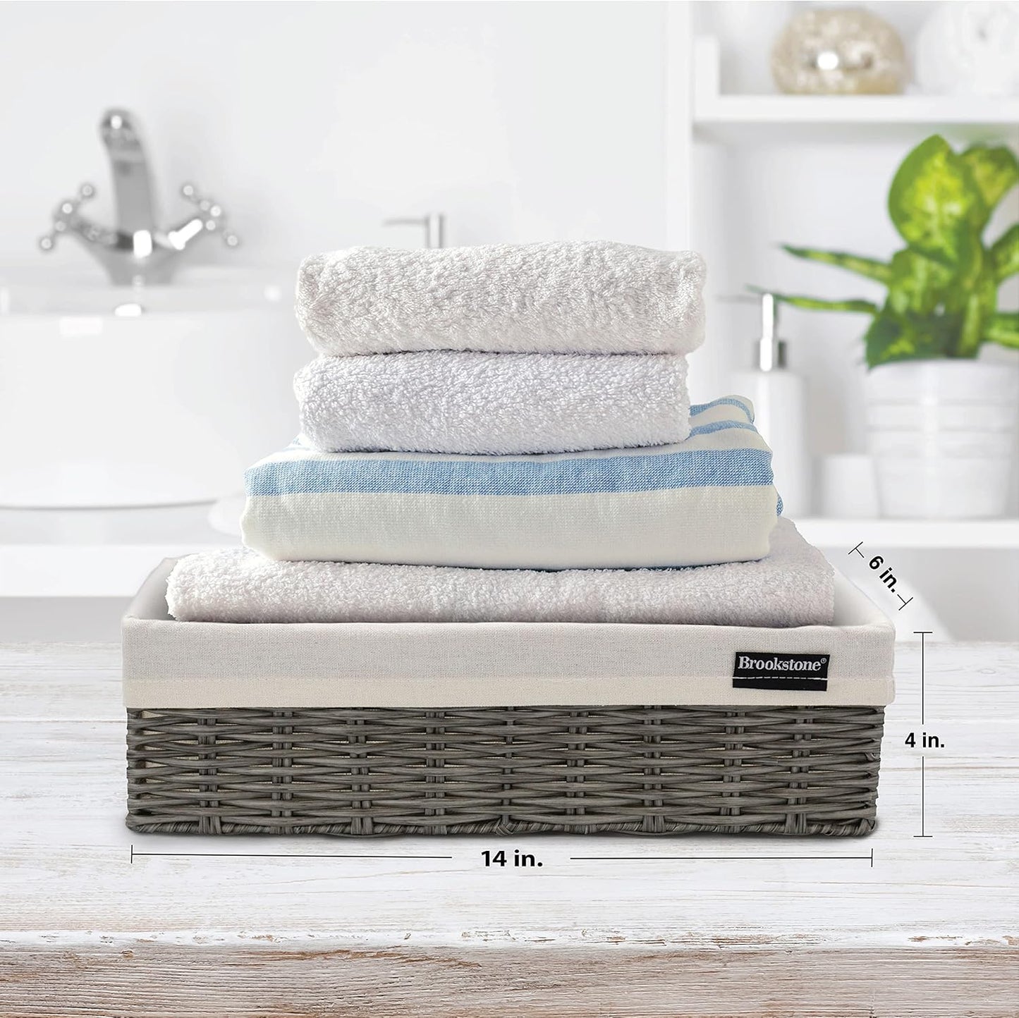 Brookstone Wicker Shelf Storage Basket Decorative Shelf Bin, bathroom organizers and storage, Boho Living Room Decor, Summer Storage 2025 - Single Basket