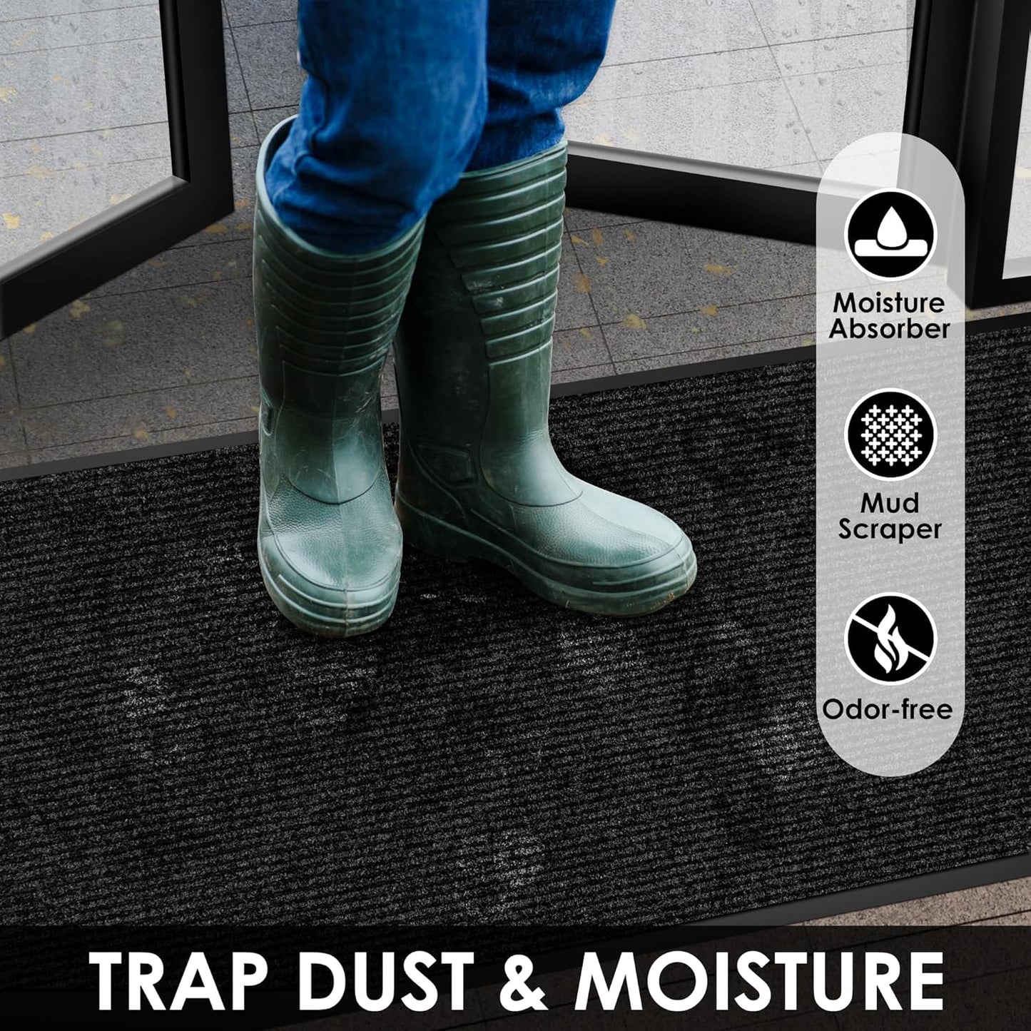 3′ x 59′ Front Door Mat Indoor Outdoor Entrance, Commercial Floor Mat Heavy Duty Dirt Trapper Entryway Doormat, Custom Size Non Slip Rubber Backing Welcome mat, Door Mat for High Traffic Area