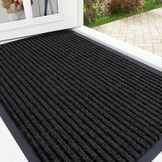 OLANLY Front Door Mat Indoor Outdoor Entrance, Waterproof Heavy Duty Doormat, Fade Resistant, Low Profile, Easy Clean Patio Porch Welcome Floor Mats for Entry, 35x23, Black
