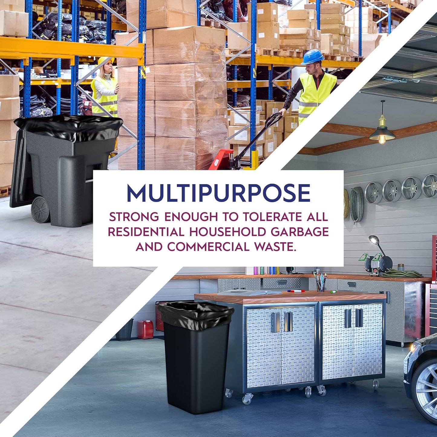 Ox Plastics Trash Can Liners Bags - 60 Gallon Capacity & 2mil Thick Extra Heavy Duty Strength - Large Garbage, Leak-Proof & Durable, House & Commercial Use Bags Black - 25 Count