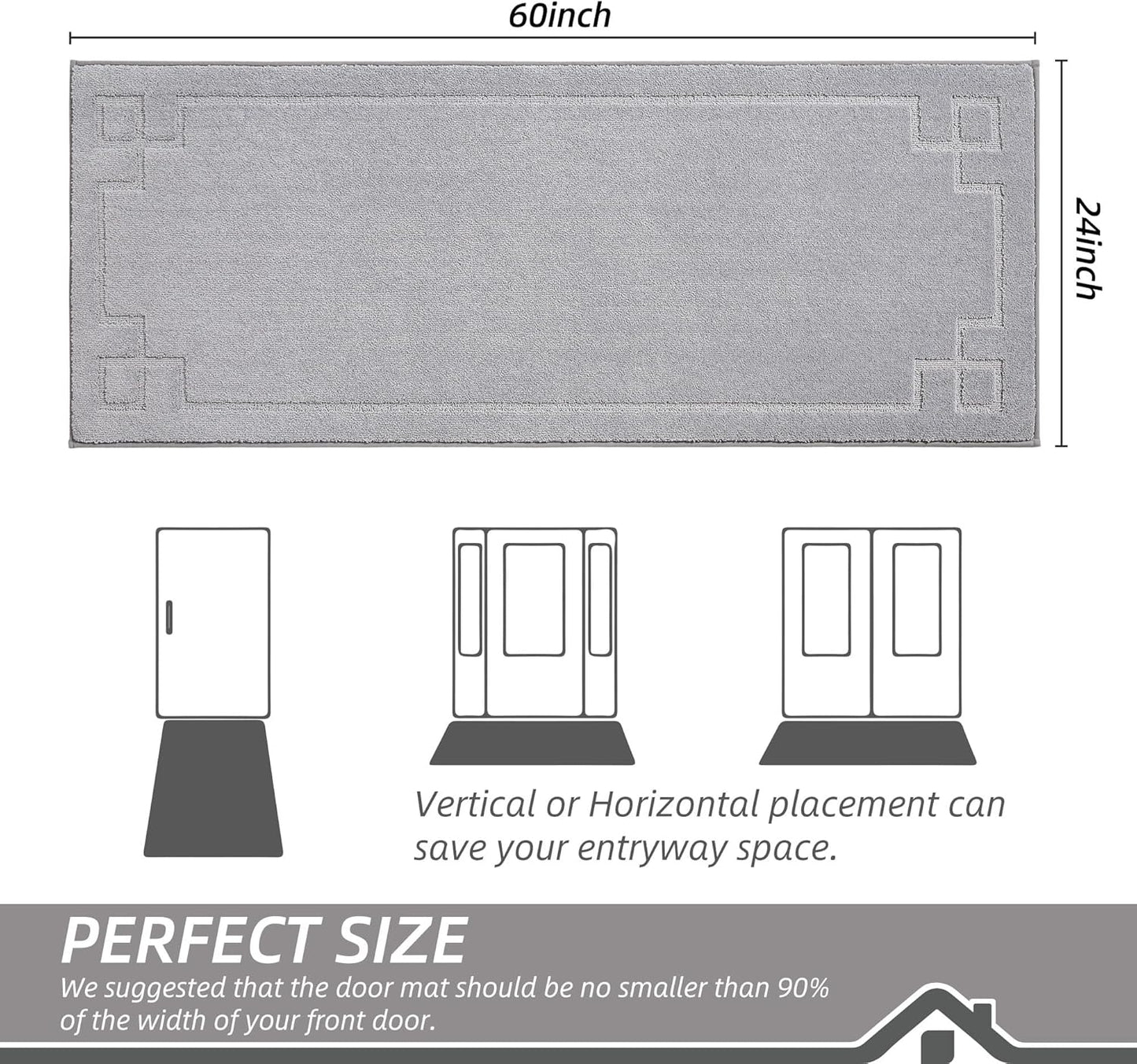 BEQHAUSE Door Mat 24" x 60", Non-Slip Door Mats Indoor Entryway Rugs Washable Low-Profile Absorbent and Stain Resist Floor Mats, Dog Door Mat for Front Back Door, Muddy Wet Shoes & Paws, Light Grey