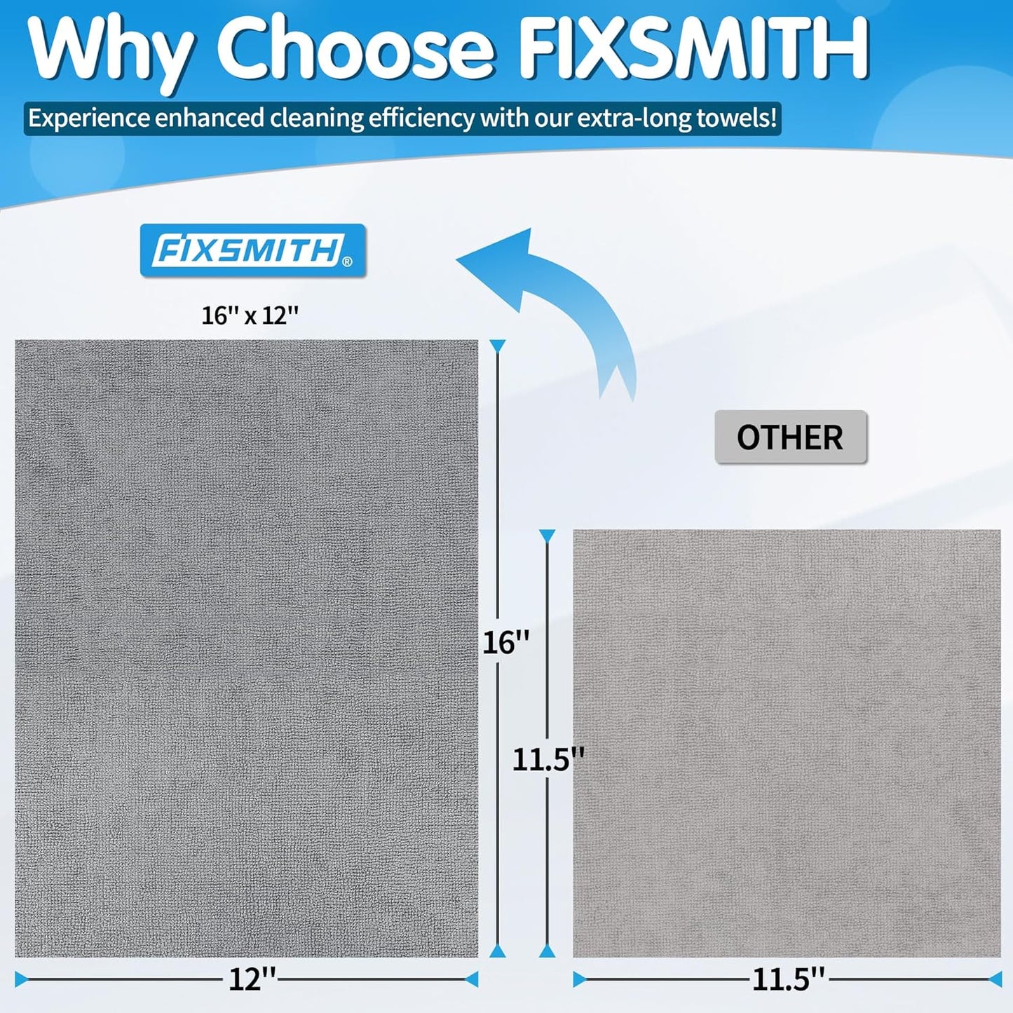 FIXSMITH Grey Microfiber Cleaning Cloth, Pack of 50, 16"X12" Cleaning Rags for Housekeeping and Kitchen, Reusable Shop Towels, Microfiber Towels for Cars, Lint Free, Scratch-Free, Highly Absorbent