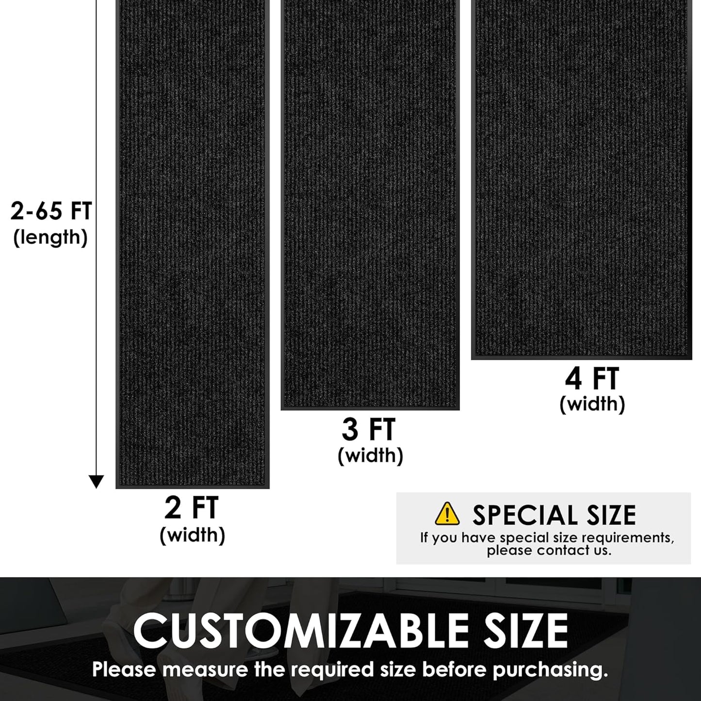 4′ x 34′ Front Door Mat Indoor Outdoor Entrance, Commercial Floor Mat Heavy Duty Dirt Trapper Entryway Doormat, Custom Size Non Slip Rubber Backing Welcome mat, Door Mat for High Traffic Area